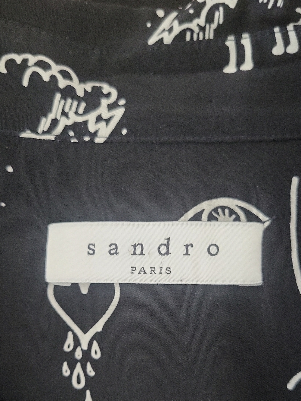 Sandro Paris Silk Short Sleeve Black Graphic Print Romper Size 2 - Picture 10 of 14